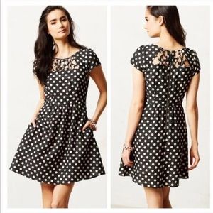 Anthropology Nikola fit and flare polka dot skater dress with pink silk lining